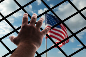 american flag through wire mesh
